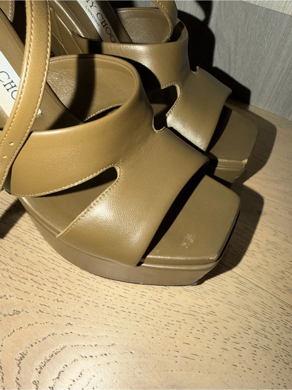 Jimmy Choo Olive Green Leather Platform Sandals
